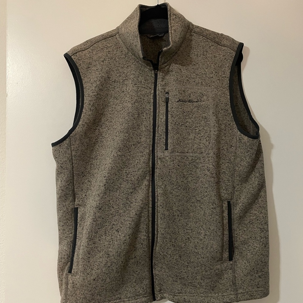 Eddie Bauer Gray Fleece Vest with Stand-Up Collar